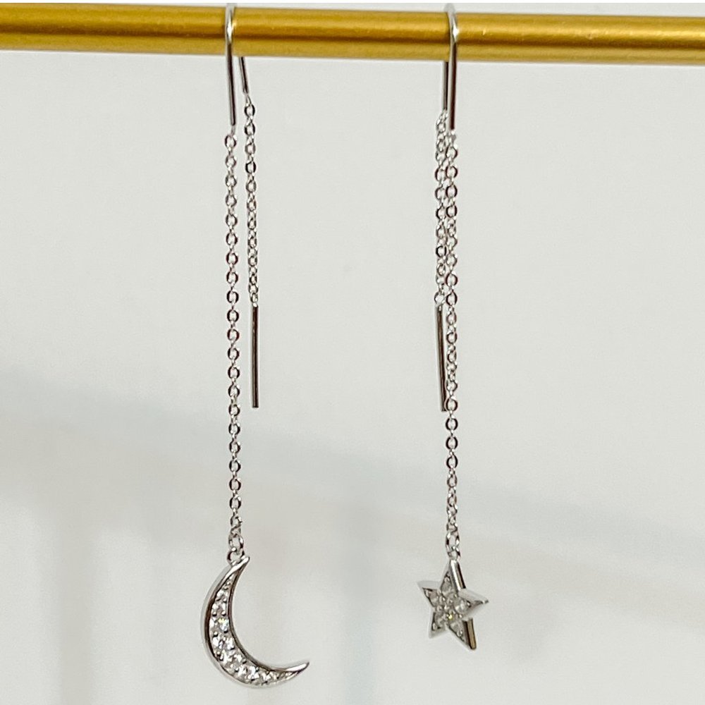 Crescent Moon & Star Drop Earrings, Night Sky Drop Earrings, Bridesmaid Jewelry - Picture 10 of 12